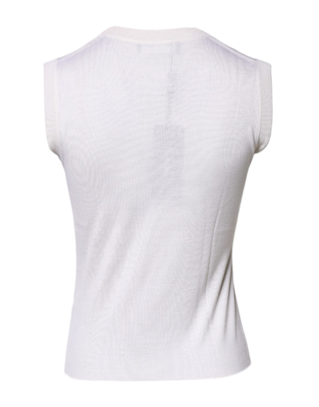 Débardeur sans manches en cachemire blanc Dolce & Gabbana avec col rond, porté sur mannequin.