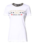 T-shirt blanc en coton Dolce & Gabbana avec imprimé graphique, col rond, style décontracté et moderne.
