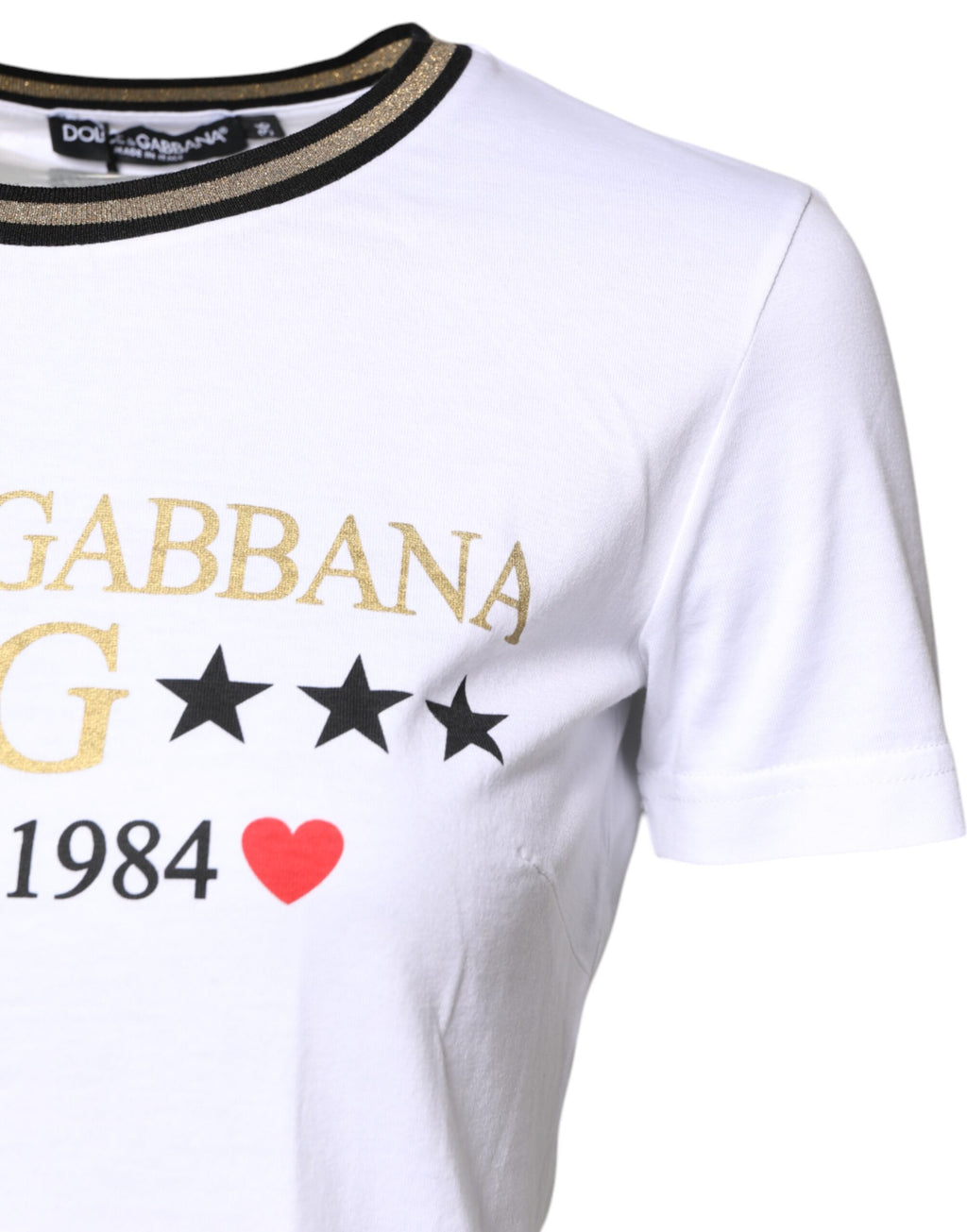 T-shirt blanc Dolce & Gabbana en coton avec imprimé graphique, col rond, vue de face.