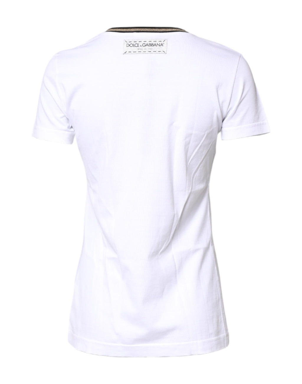T-shirt blanc en coton Dolce & Gabbana avec imprimé graphique et col rond, vue de face.