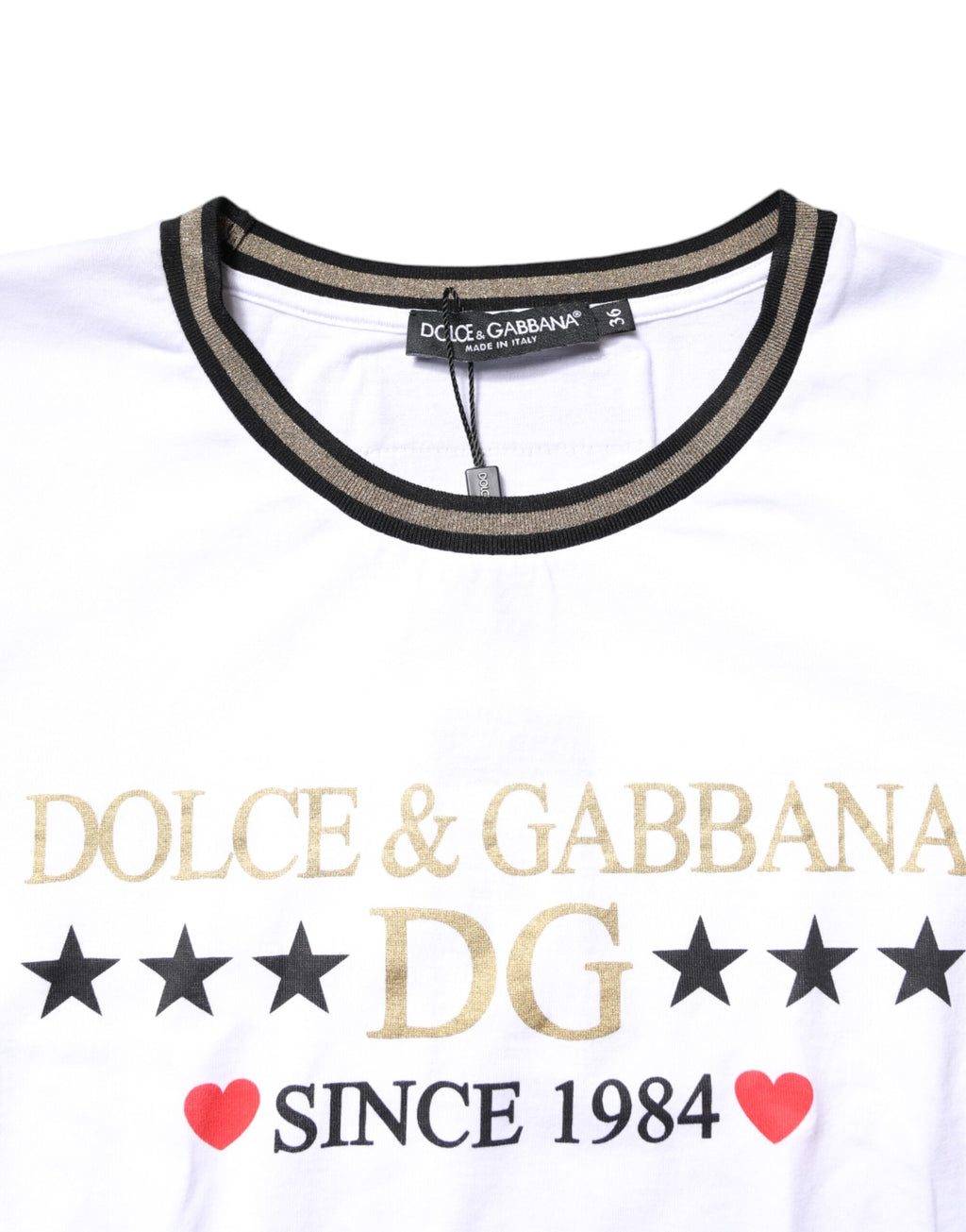 T-shirt blanc en coton à col rond avec motif graphique Dolce & Gabbana, design moderne et élégant.
