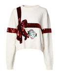 Pull en laine Dolce & Gabbana blanc à sequins, col rond, élégant et brillant, pour femme.