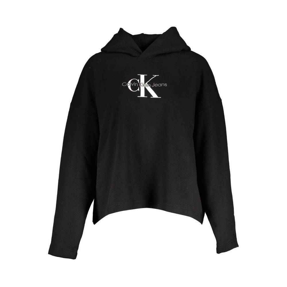 Sweat à capuche noir pour femme de Calvin Klein en coton, tissu doux et confortables, avec logo discret sur la poitrine.