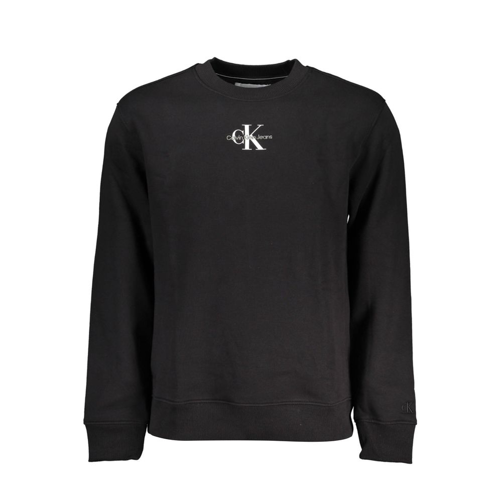 Sweat-shirt noir en coton pour homme de la marque Calvin Klein, doux et confortable, visible avec col rond et logo discret.