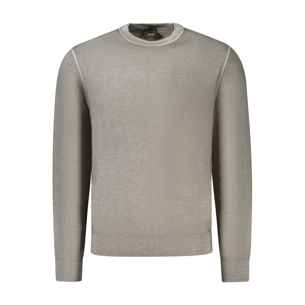 Pull pour homme Hugo Boss Grigio en laine, design élégant avec col rond et manches longues, couleur gris clair.