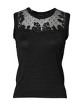 Haut sans manches en dentelle noire Dolce & Gabbana avec col ras du cou en transparence, détails élégants et finitions raffinées.
