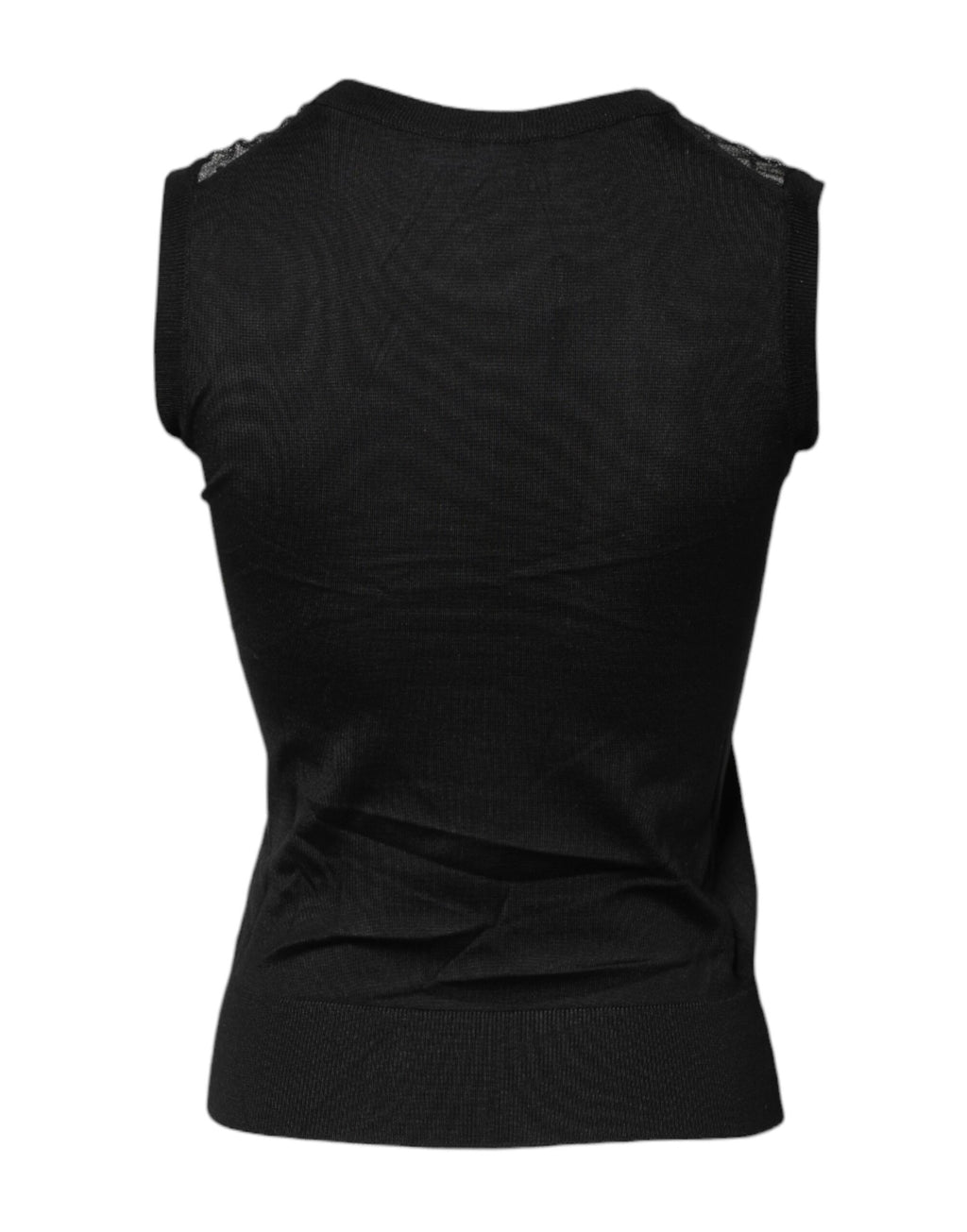 Haut sans manches en dentelle noire Dolce & Gabbana, col rond transparent, style élégant et sophistiqué.