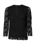 Haut à manches longues en dentelle noire Dolce & Gabbana avec col rond, style élégant et féminin.