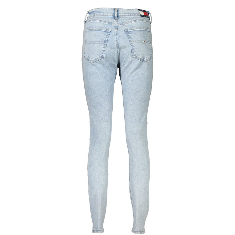 Jeans pour femmes Tommy Hilfiger en coton bleu azur, coupe classique avec poches et ceinture.