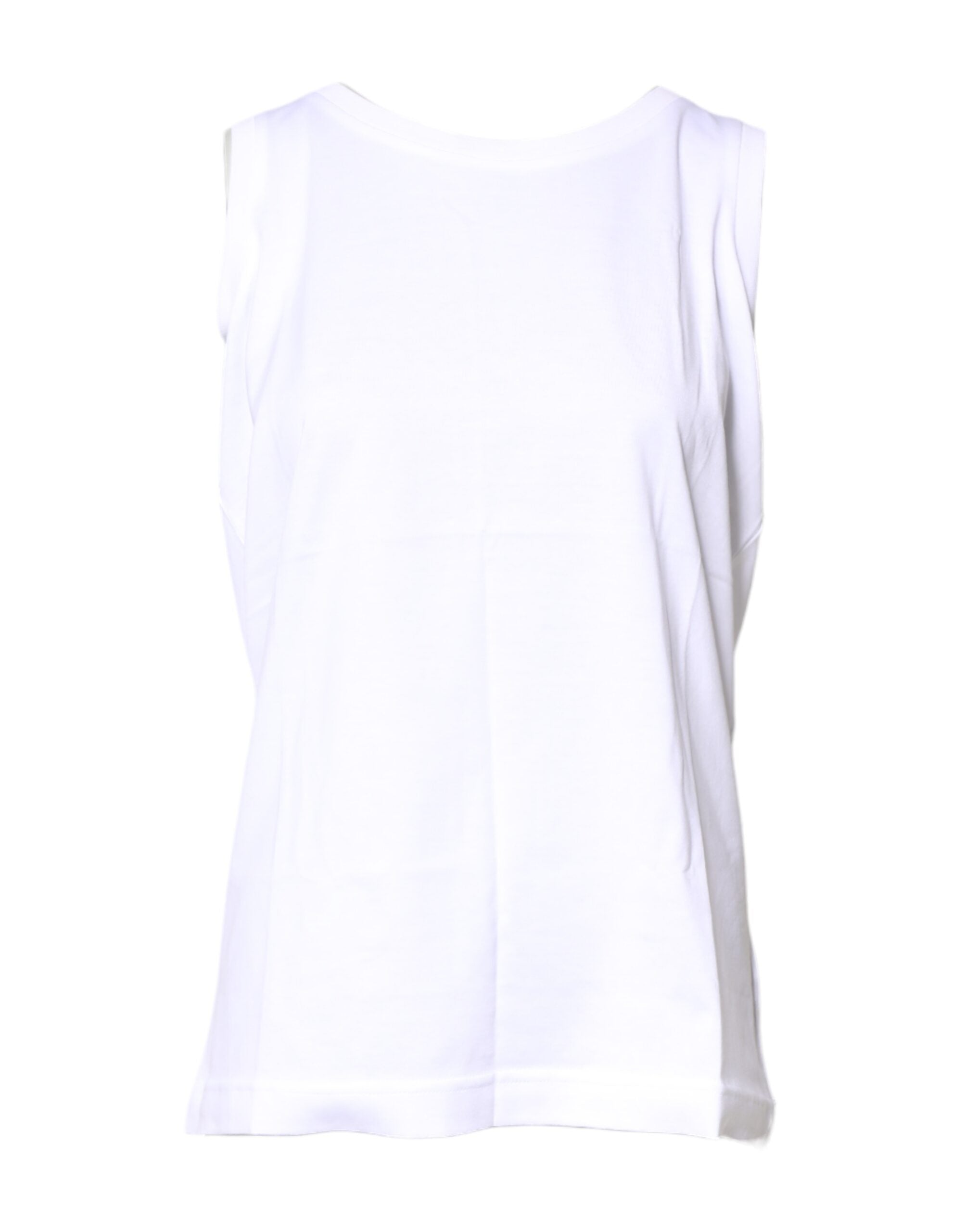 T-shirt sans manches blanc en coton Dolce & Gabbana avec col rond, vue de face.