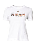 T-shirt blanc en coton Dolce & Gabbana avec impression graphique, col rond, porté sur mannequin.