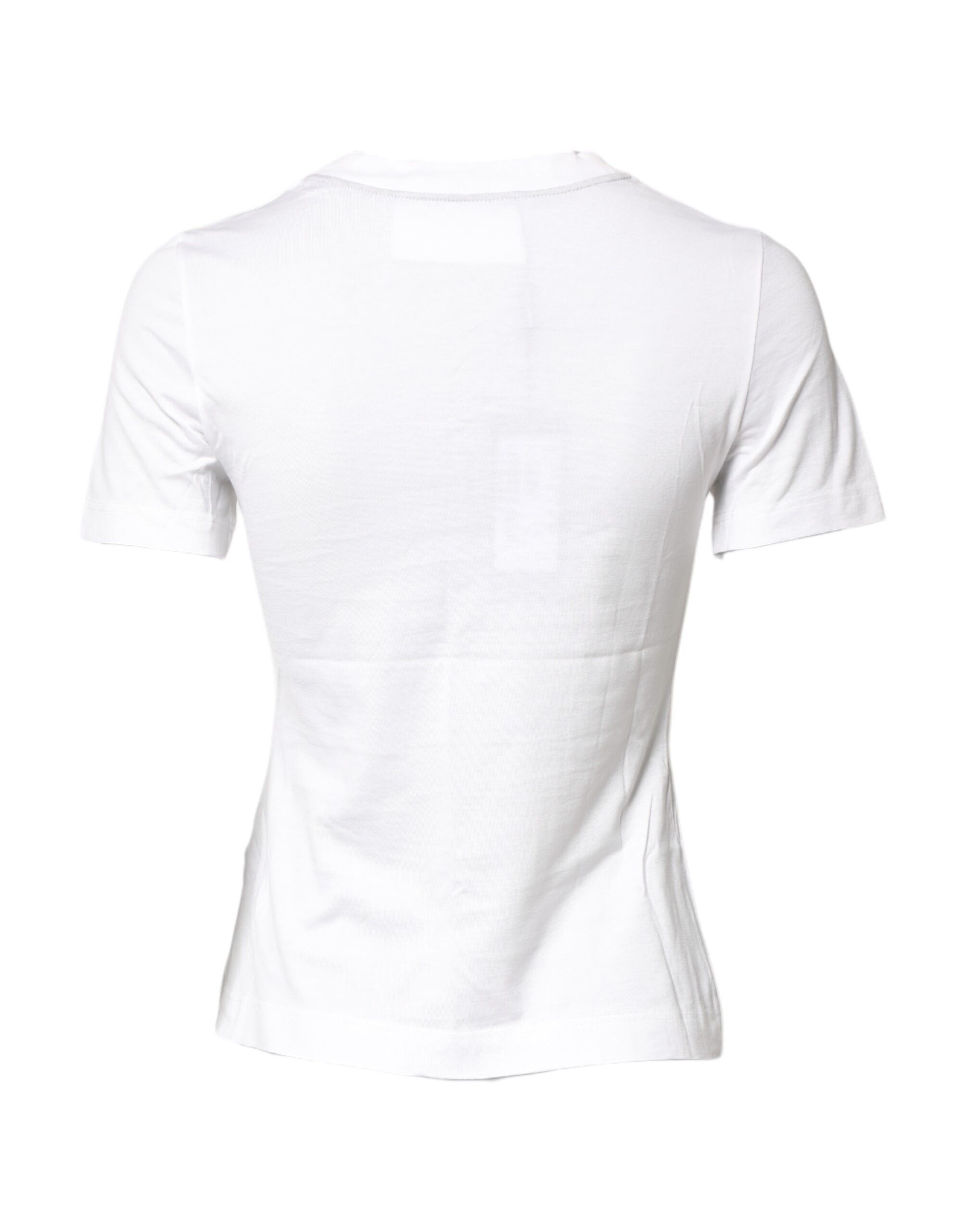 T-shirt blanc en coton Dolce & Gabbana avec graphique imprimé, col rond et coupe classique, vue de face.