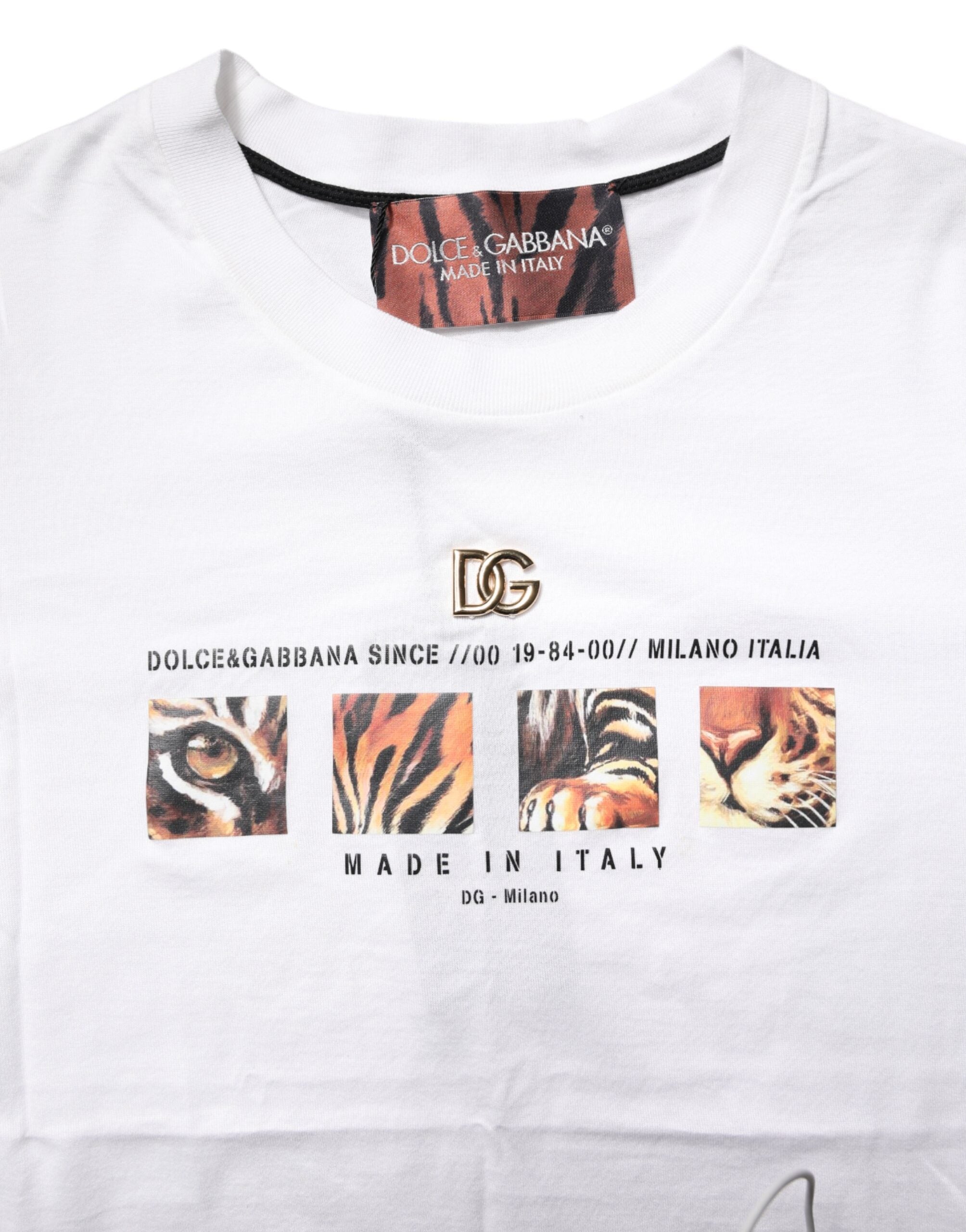 T-shirt blanc en coton avec imprimé graphique de Dolce & Gabbana, col rond, style décontracté.