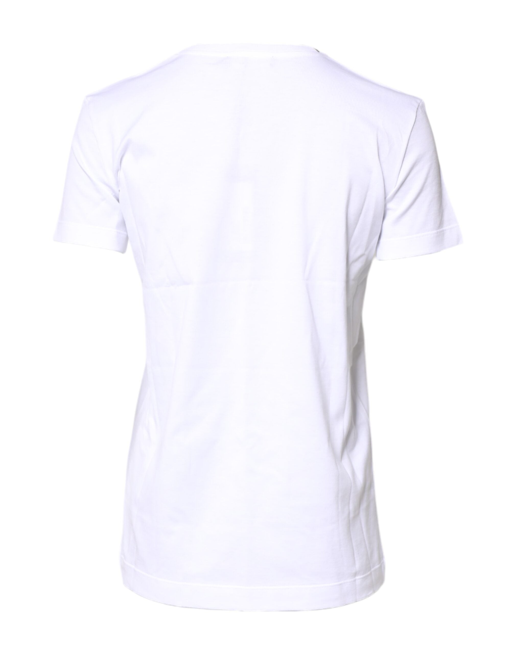 T-shirt blanc en coton à col rond et manches courtes de Dolce & Gabbana, vue de face, détails du tissu et design simple.