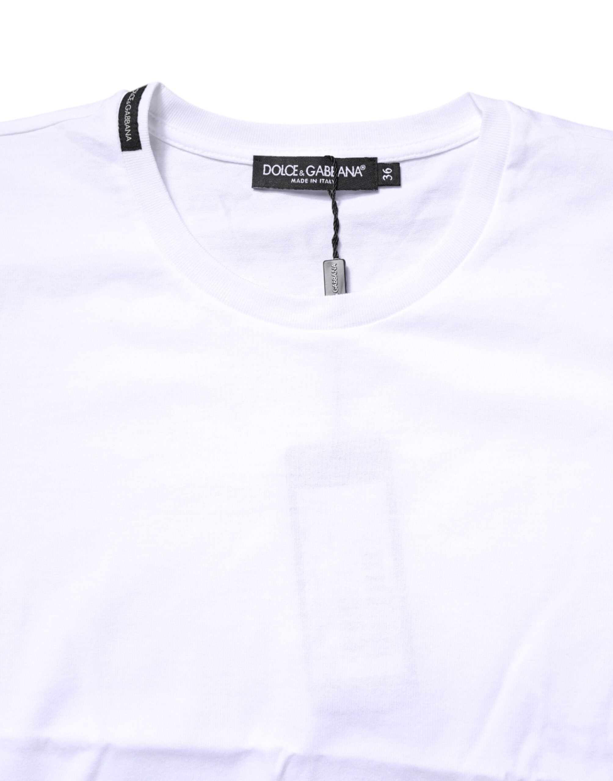 T-shirt blanc en coton à manches courtes de Dolce & Gabbana, col rond, style décontracté et élégant.