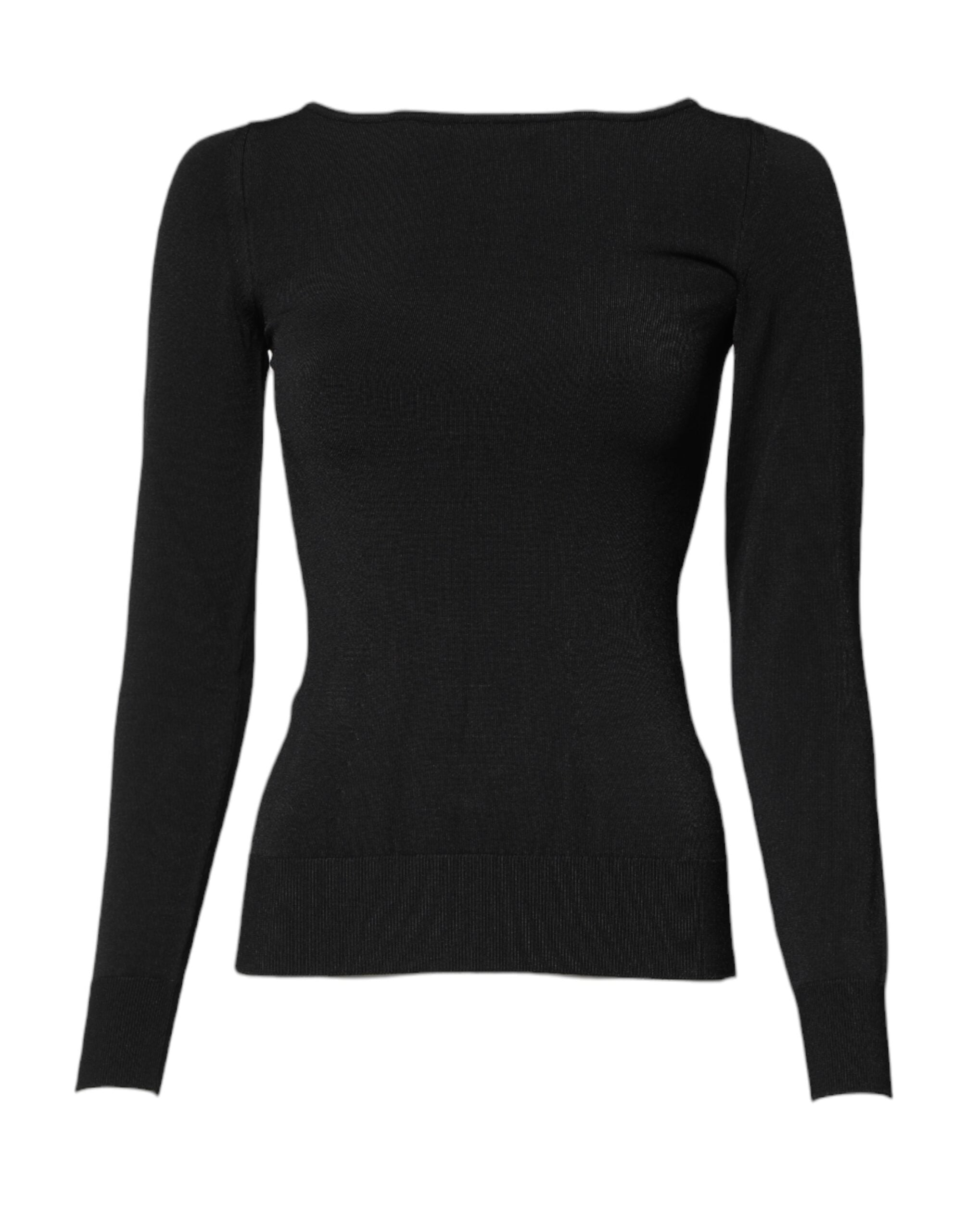 Pull noir Dolce & Gabbana en viscose à manches longues, vue de face, détails du col et coupe élégante visible.