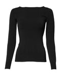 Pull à manches longues en viscose noire de Dolce & Gabbana, vu de face, avec détails élégants sur le devant.