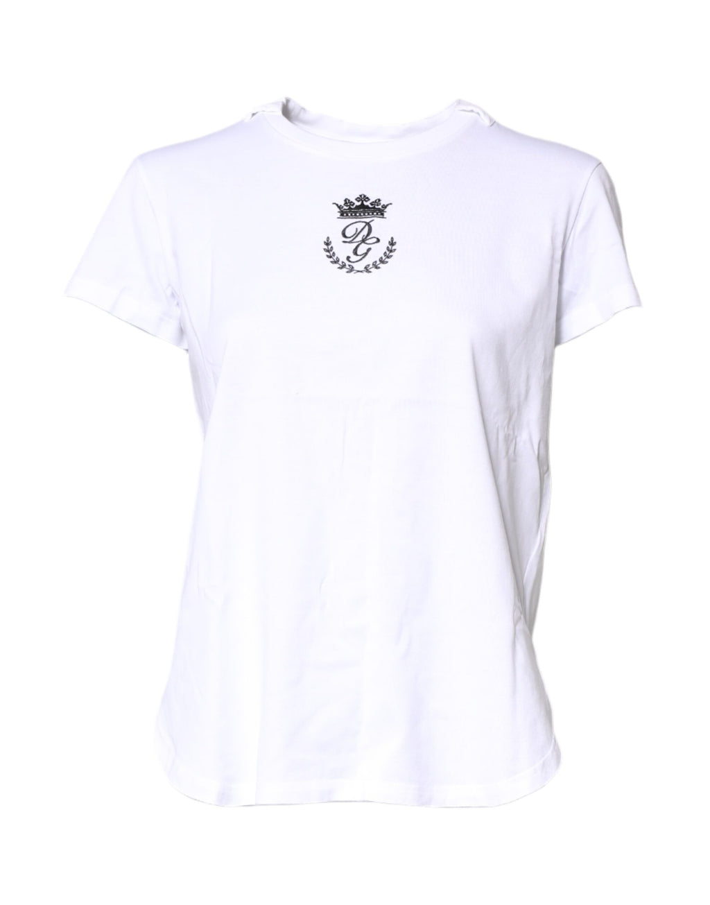 T-shirt blanc Dolce & Gabbana en coton avec logo et couronne, col rond, vue de face.