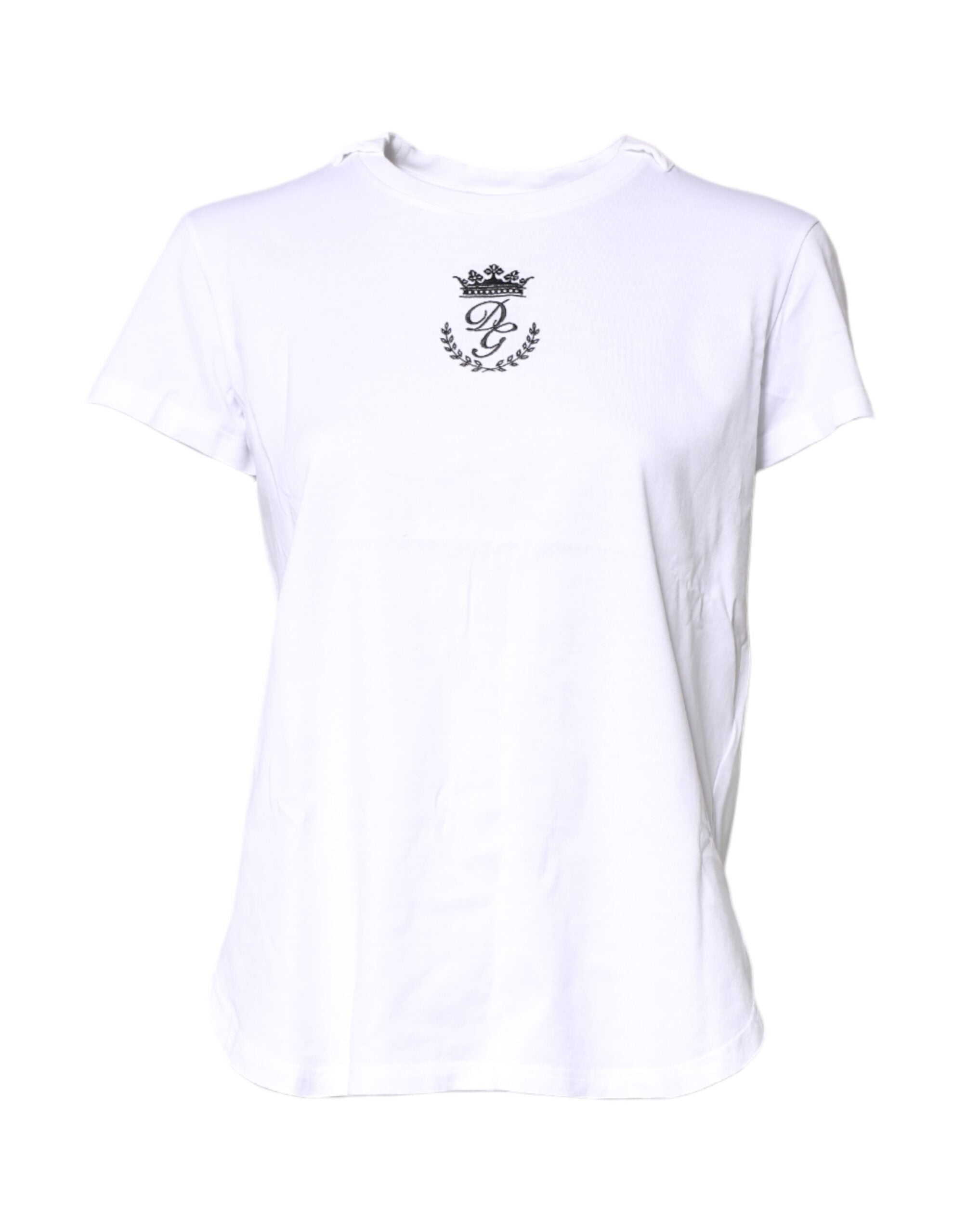 T-shirt blanc Dolce & Gabbana en coton avec logo et couronne, col rond, vue de face.