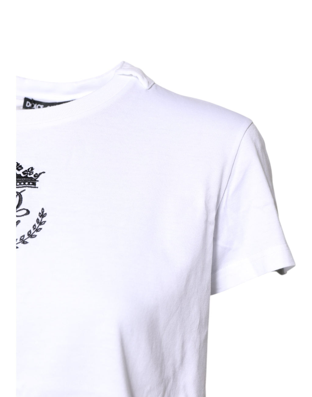T-shirt blanc Dolce & Gabbana avec logo et couronne en coton, col rond, vue de face.