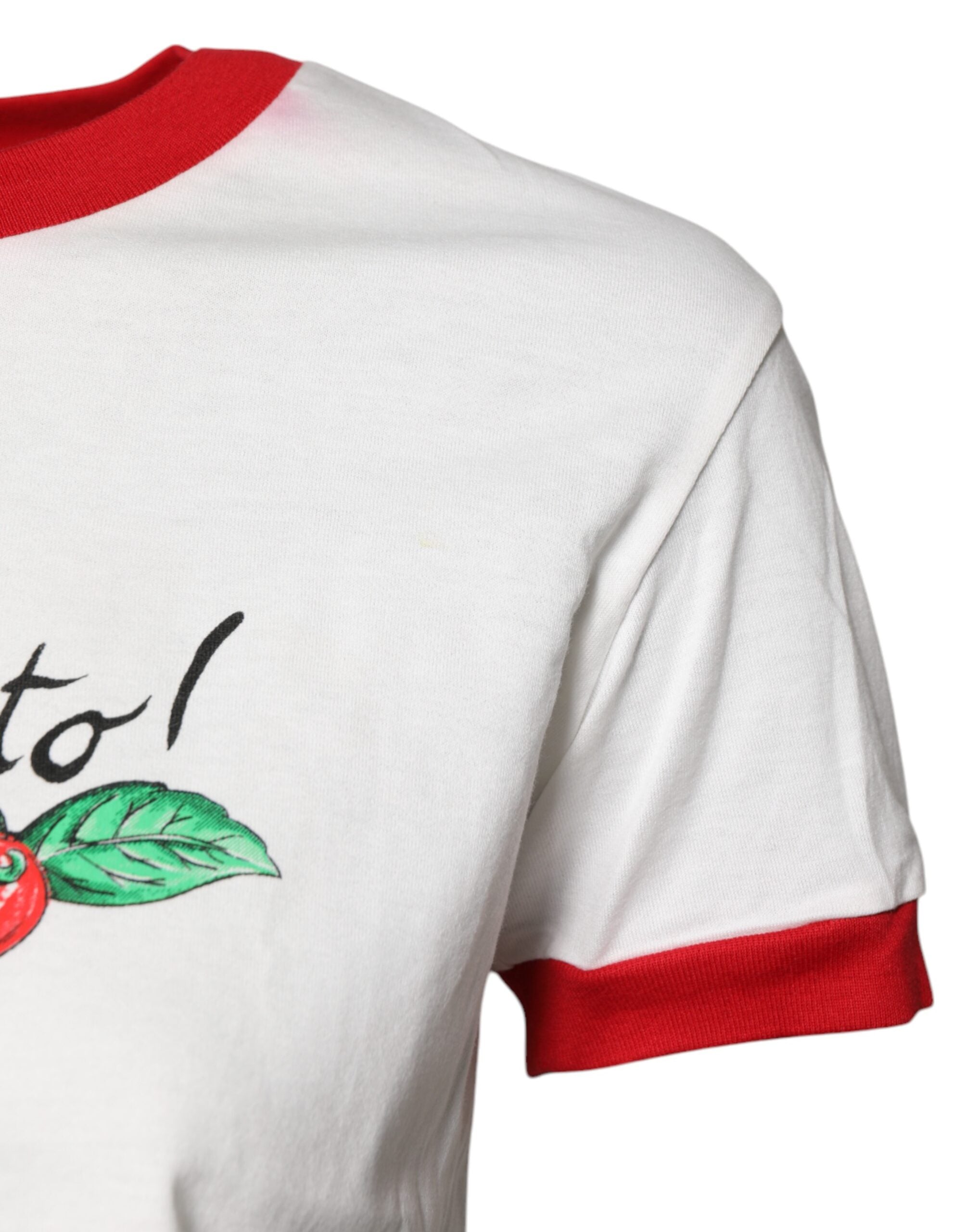 T-shirt cropped blanc à col rond avec motif imprimé de Dolce & Gabbana, haut tendance pour femme.