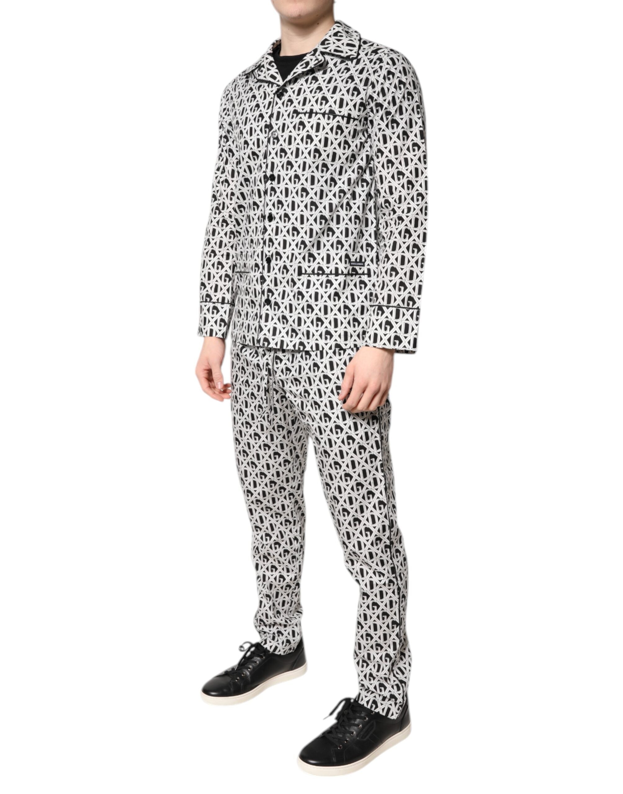 Pyjama en coton Dolce & Gabbana noir et blanc avec imprimé DG, ensemble confortable pour dormir.