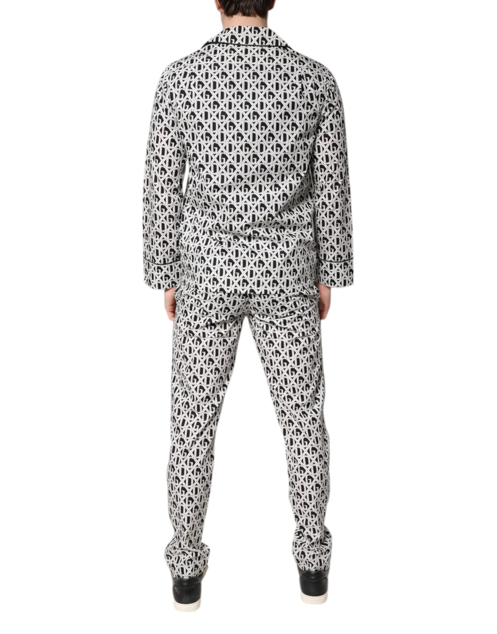 Pyjama Dolce & Gabbana en coton noir et blanc avec motif DG, ensemble de vêtements de nuit confortable et élégant.