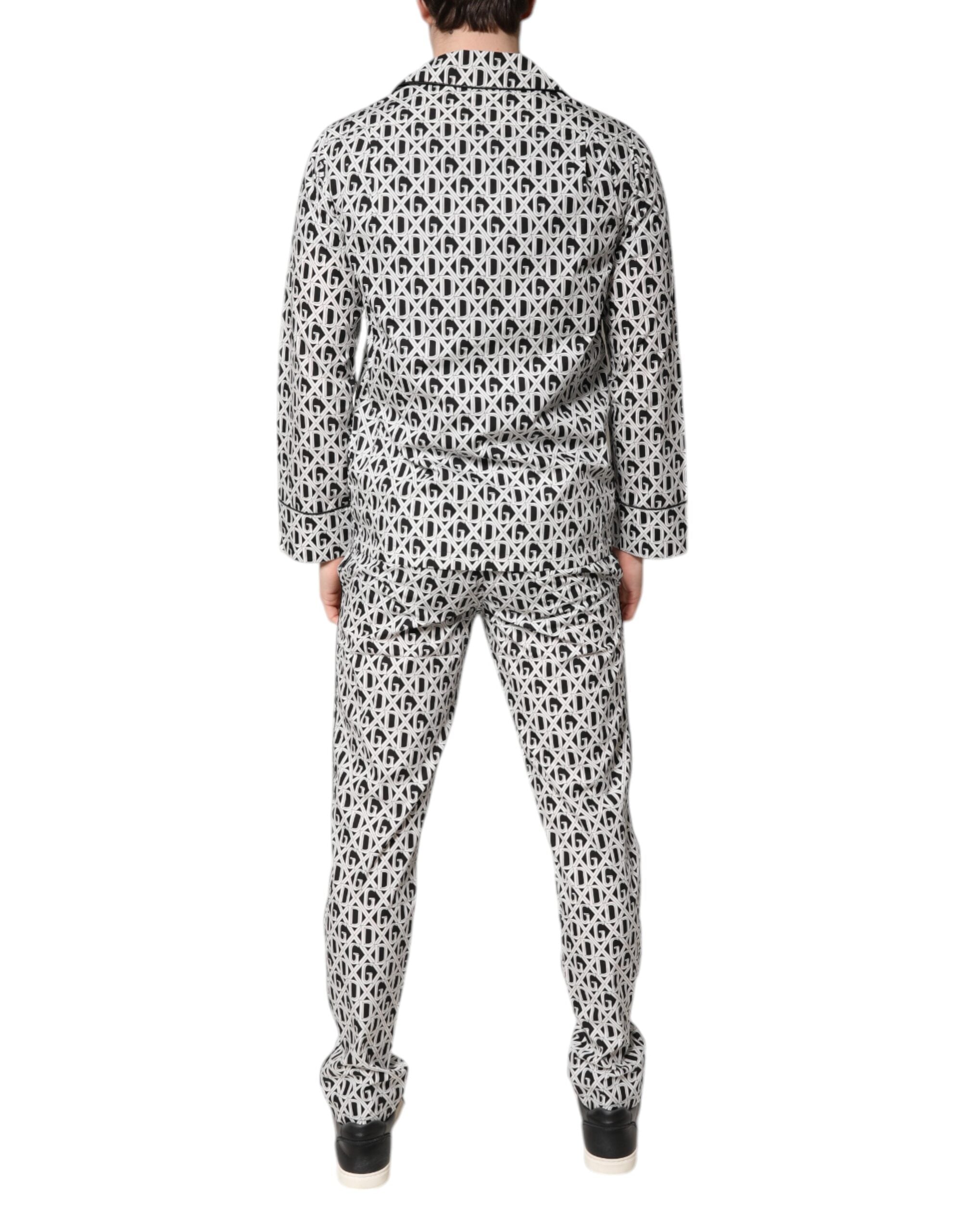Pyjama Dolce & Gabbana en coton noir et blanc avec motif DG, ensemble de vêtements de nuit confortable et élégant.