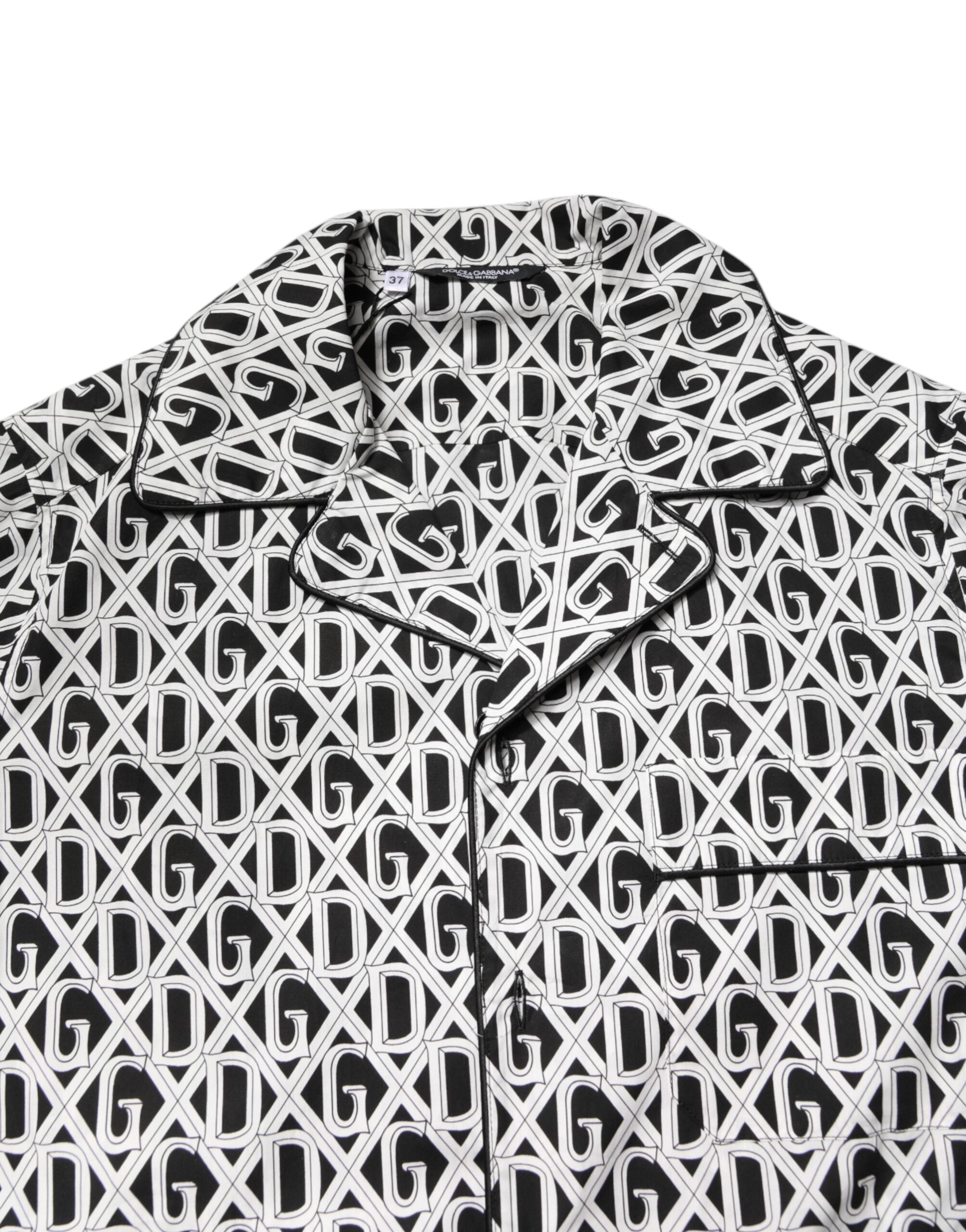 Pyjama en coton Dolce & Gabbana noir et blanc avec imprimé DG, vêtement de nuit confortable et élégant.