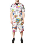 Pyjama homme Dolce & Gabbana en coton blanc avec imprimé dessin animé, ensemble confortable pour le sommeil.