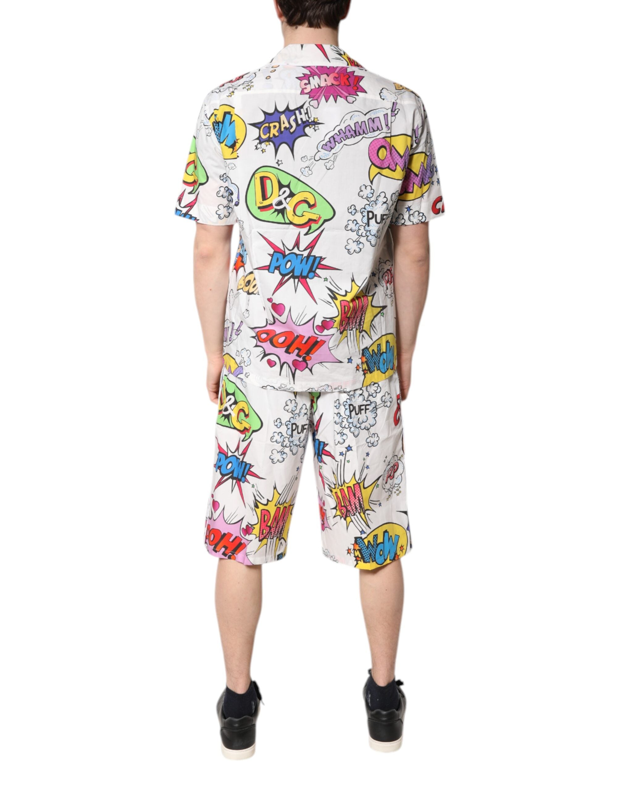 Pyjama homme Dolce & Gabbana en coton blanc avec imprimé cartoon, ensemble confortable pour dormir.