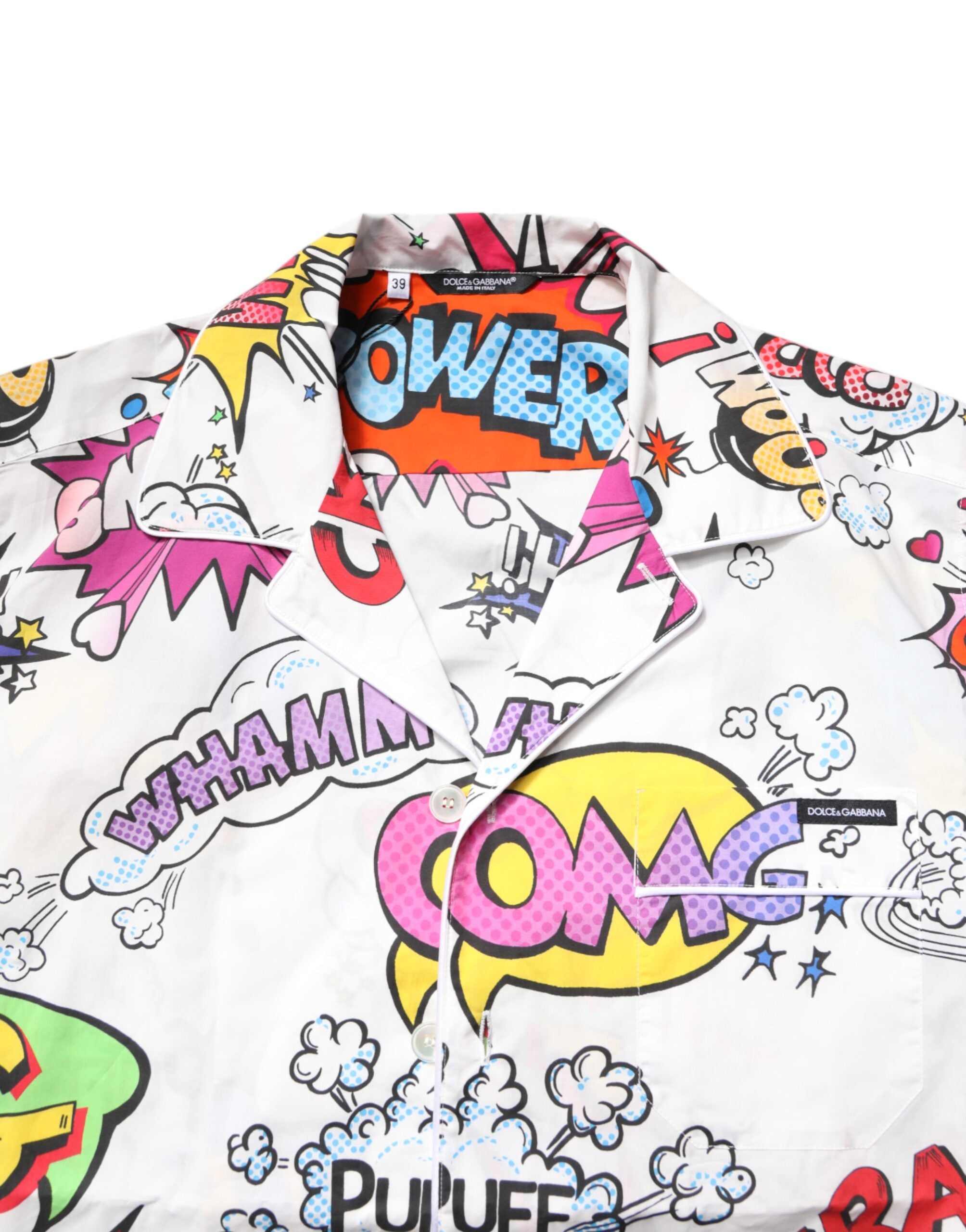 Pyjama homme Dolce & Gabbana en coton blanc avec imprimé de dessins animés, ensemble de pyjama confortable pour dormir.
