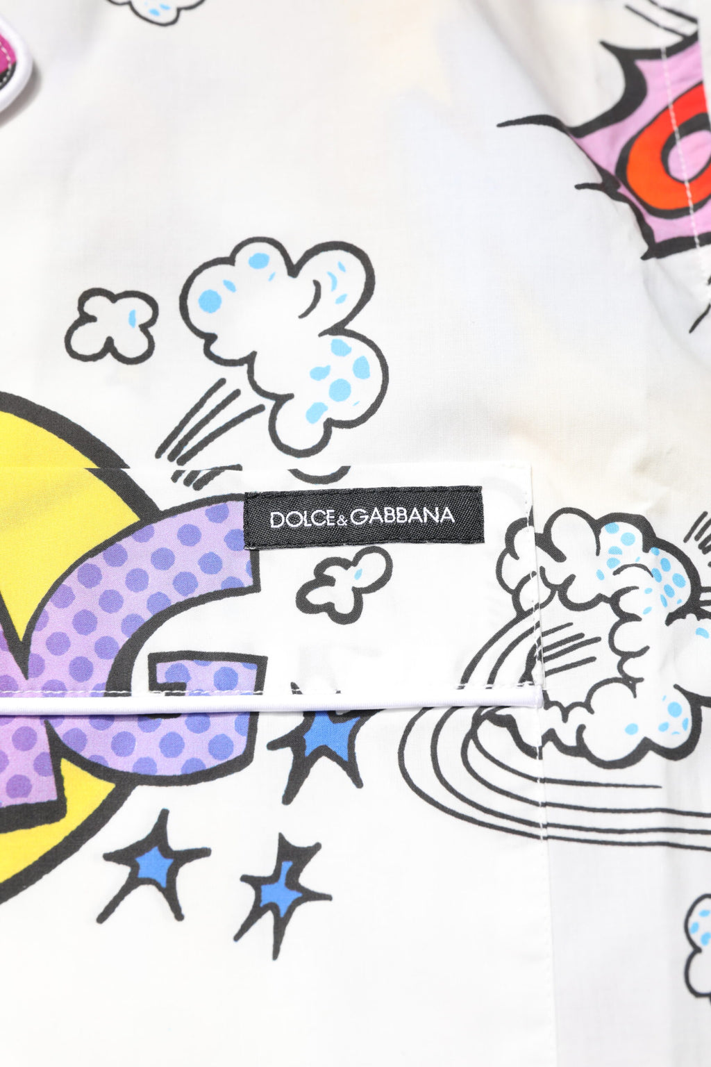 Pyjama homme Dolce & Gabbana en coton blanc avec imprimé cartoon, ensemble de vêtements de nuit confortable.