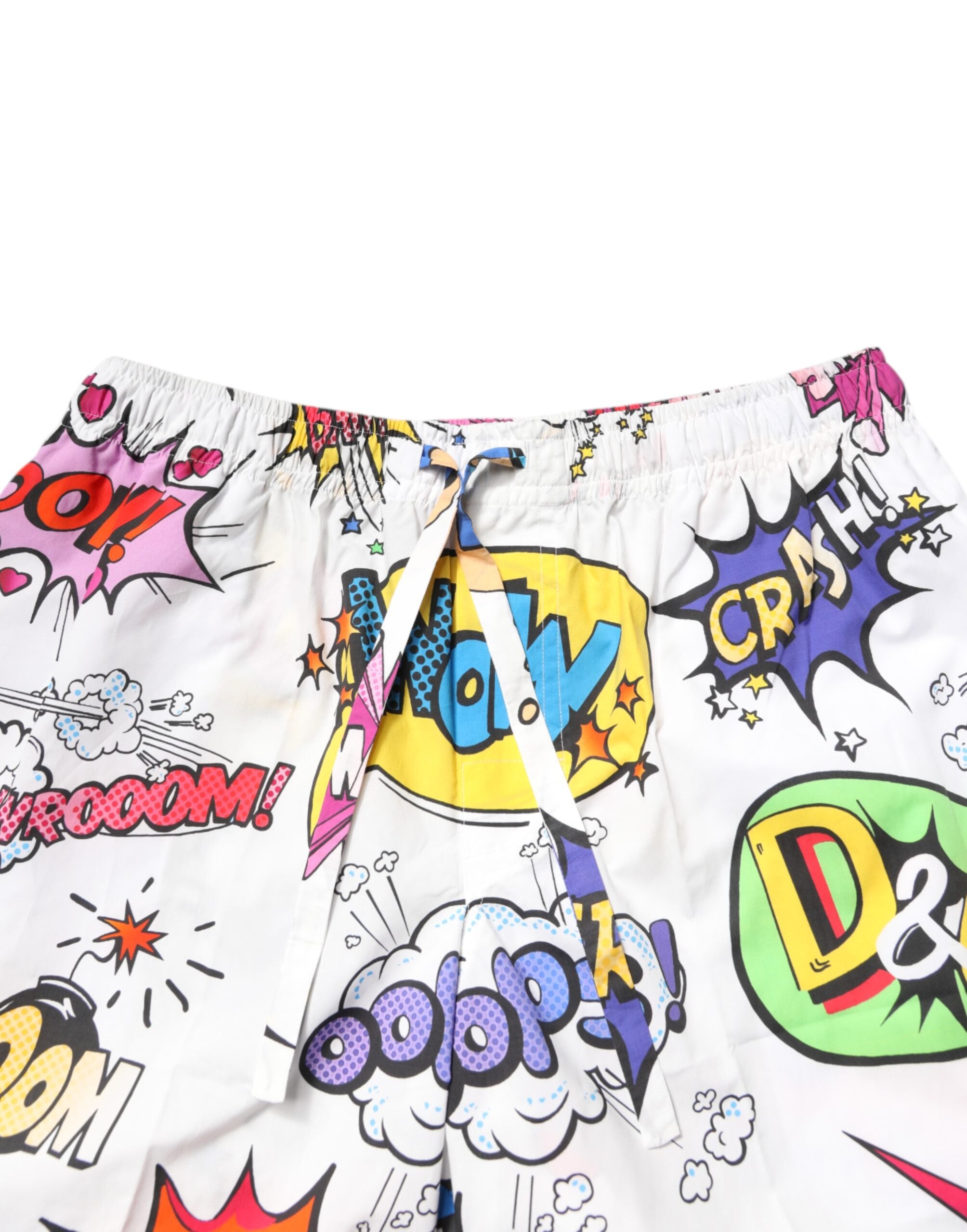 Pyjama homme Dolce & Gabbana en coton blanc avec imprimé cartoon, ensemble de vêtements de nuit confortable.