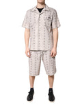 Pyjama homme Dolce & Gabbana en coton beige avec imprimé floral, ensemble de vêtements de nuit élégant et confortable.