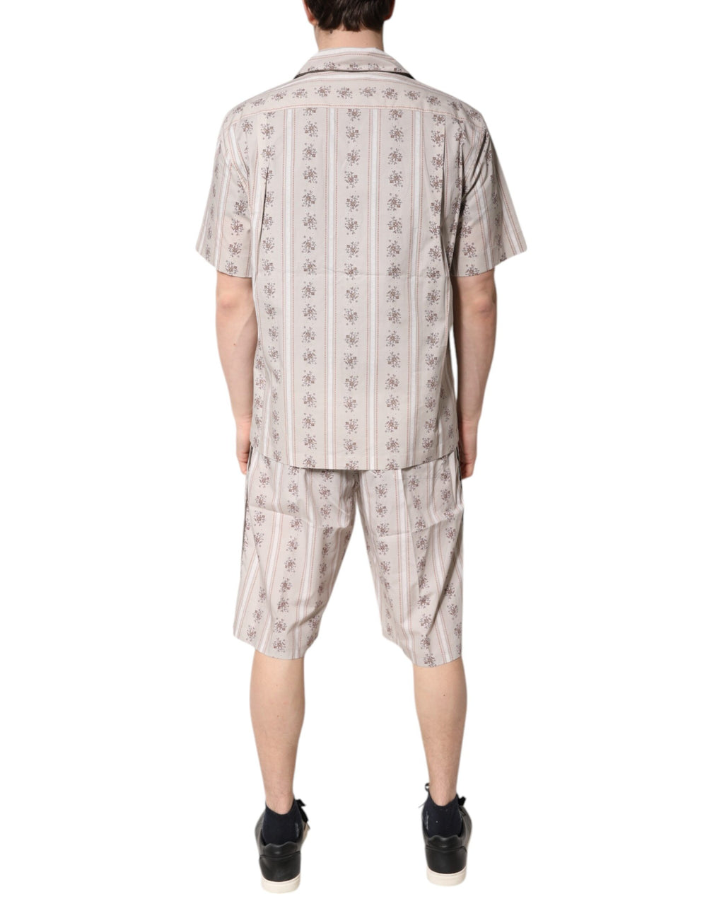 Pyjama homme Dolce & Gabbana en coton beige avec imprimé floral, ensemble de vêtements de nuit élégant et confortable.