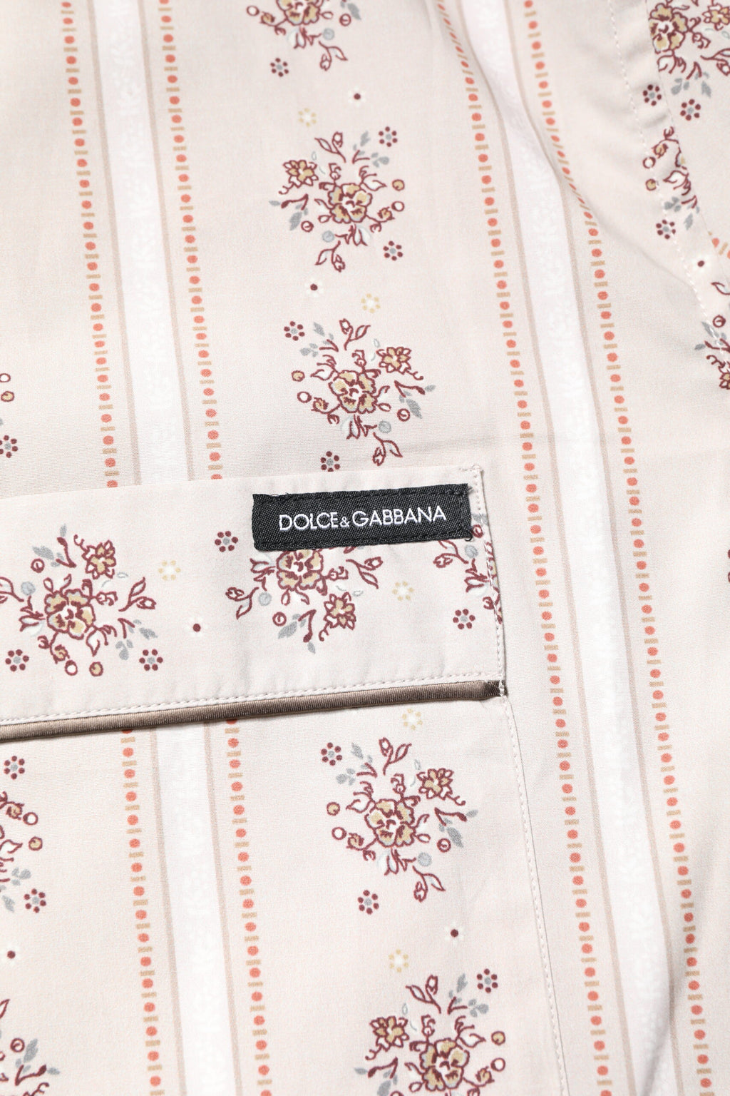 Pyjama homme en coton Dolce & Gabbana beige à fleurs, ensemble de vêtements de nuit confortables avec motif floral.