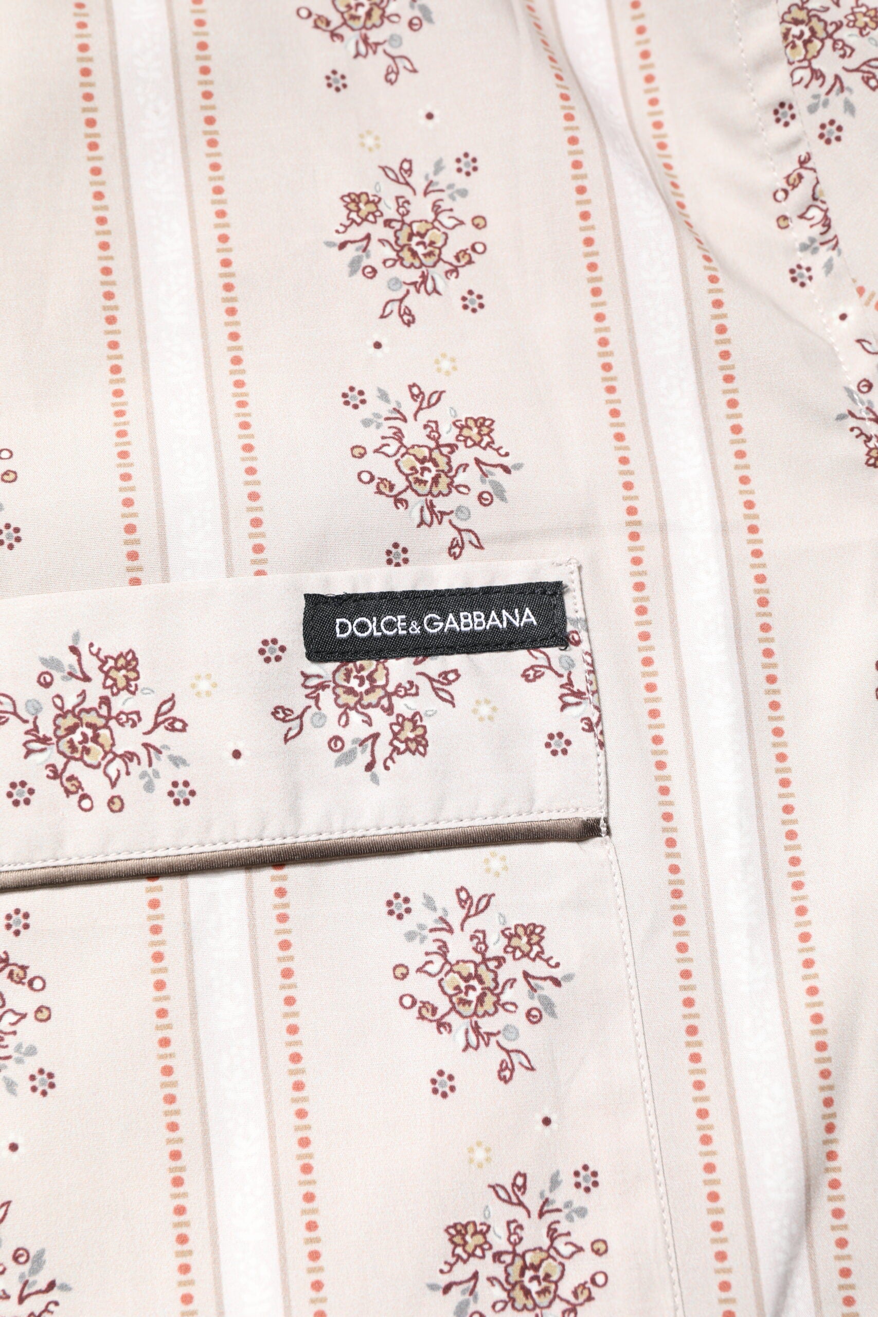 Pyjama homme en coton Dolce & Gabbana beige à fleurs, ensemble de vêtements de nuit confortables avec motif floral.