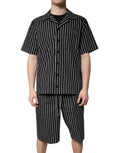 Pyjama homme Dolce & Gabbana en coton à rayures noires et blanches, ensemble confortable pour le sommeil.