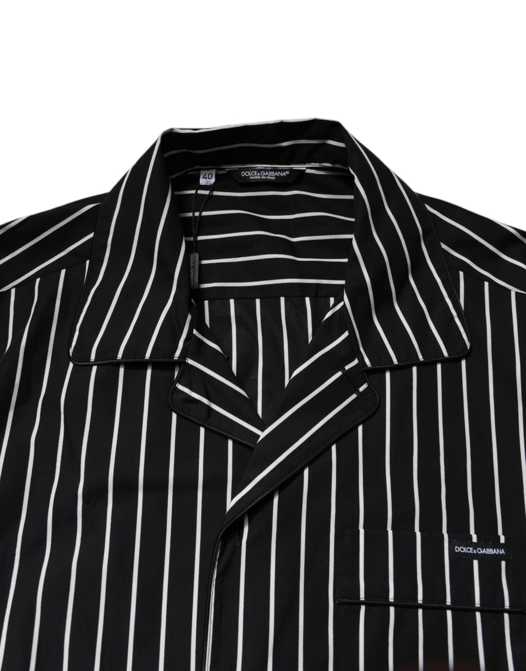 Pyjama pour homme Dolce & Gabbana en coton à rayures noires et blanches, ensemble de sommeil élégant.