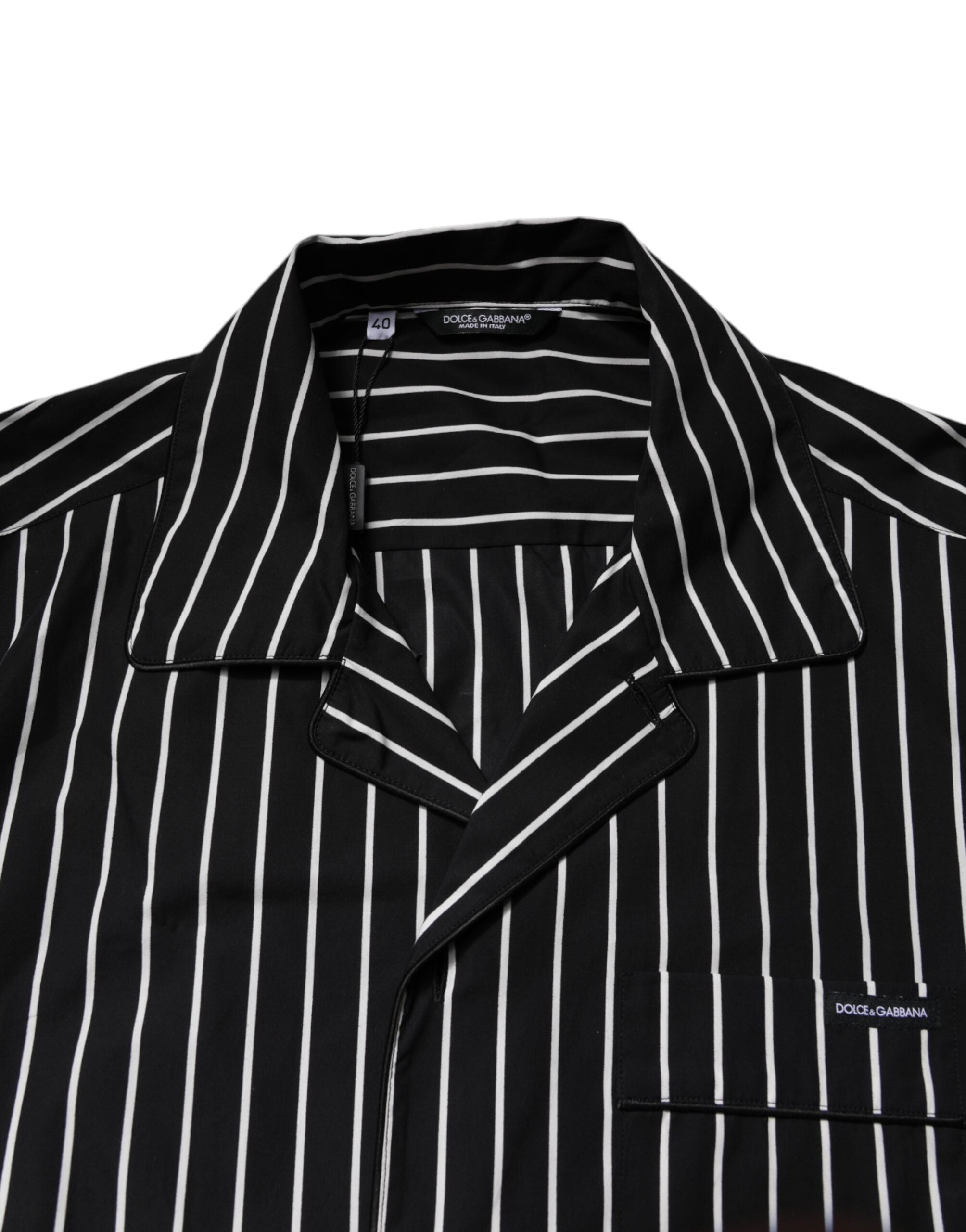 Pyjama pour homme Dolce & Gabbana en coton à rayures noires et blanches, ensemble de sommeil élégant.