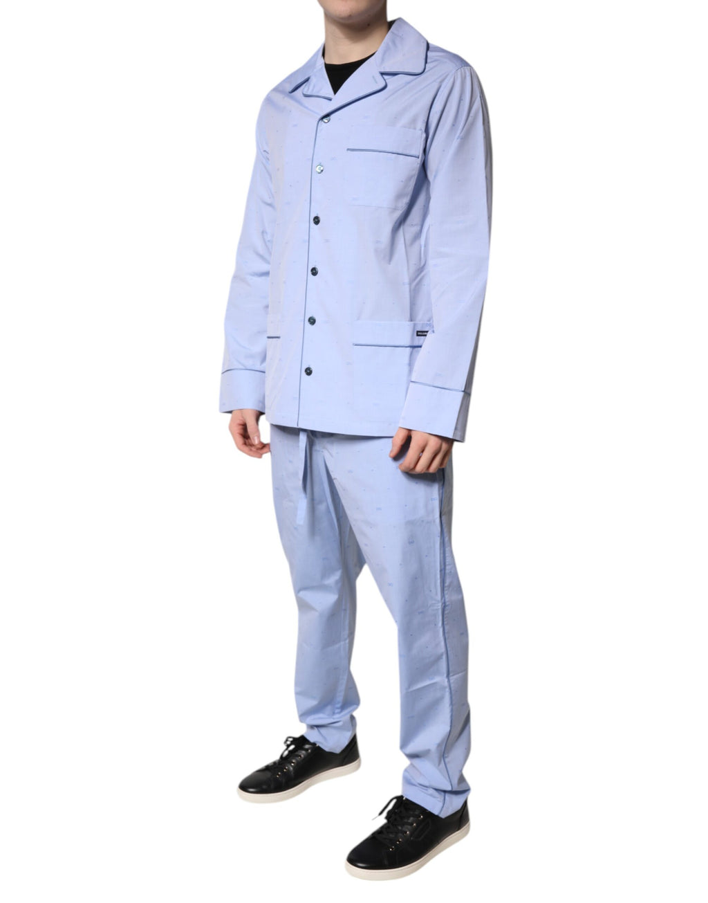 Pyjama homme Dolce & Gabbana Light Blue avec logo DG en coton, ensemble de vêtements de nuit confortables et élégants.