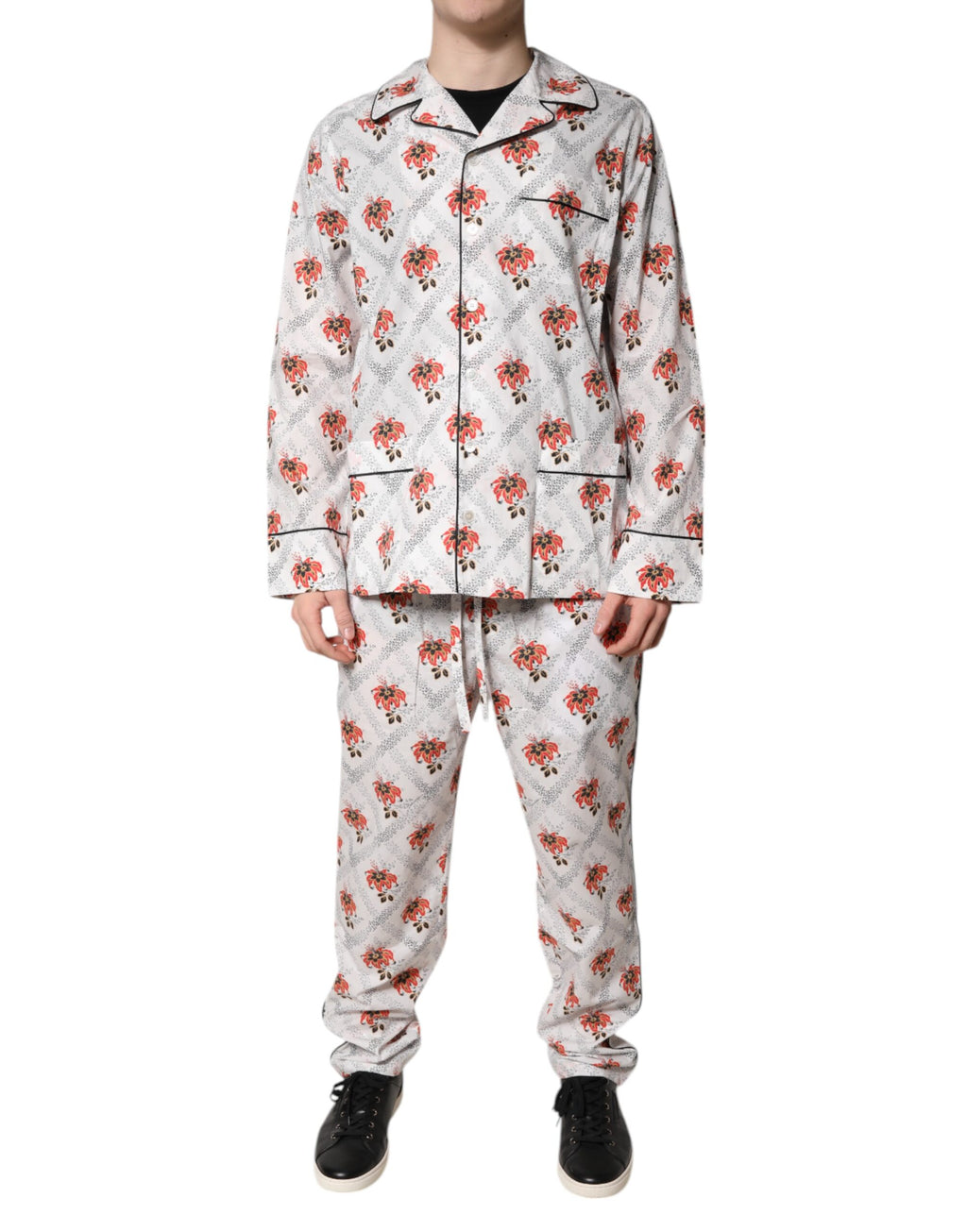 Pyjama Dolce & Gabbana en coton à motifs floraux multicolores, ensemble de vêtements de nuit élégants et confortables.