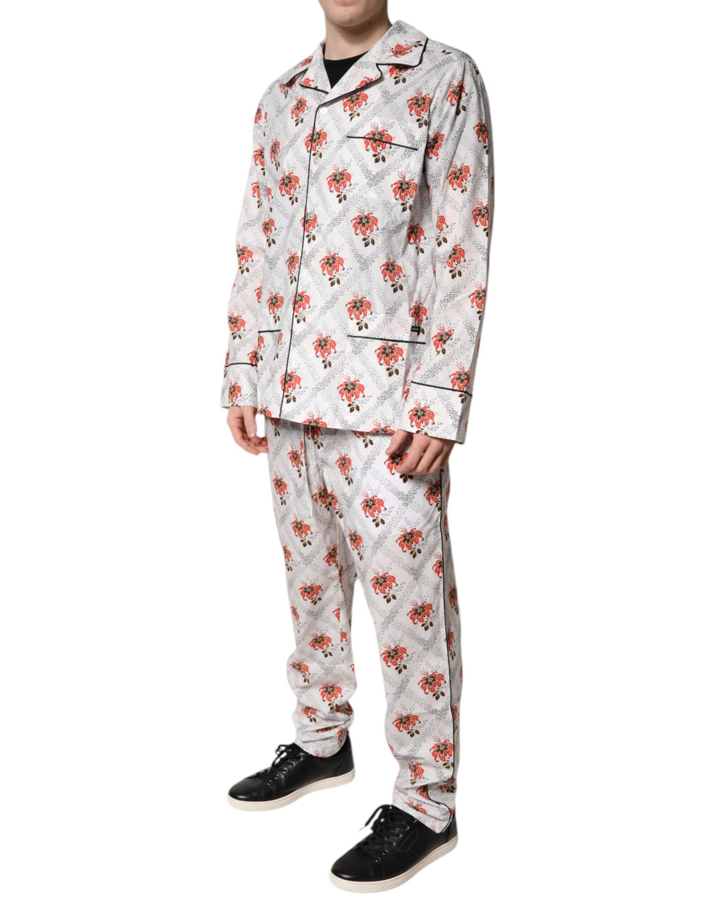 Pyjama Dolce & Gabbana en coton à imprimé floral multicolore, ensemble confortable pour le sommeil.
