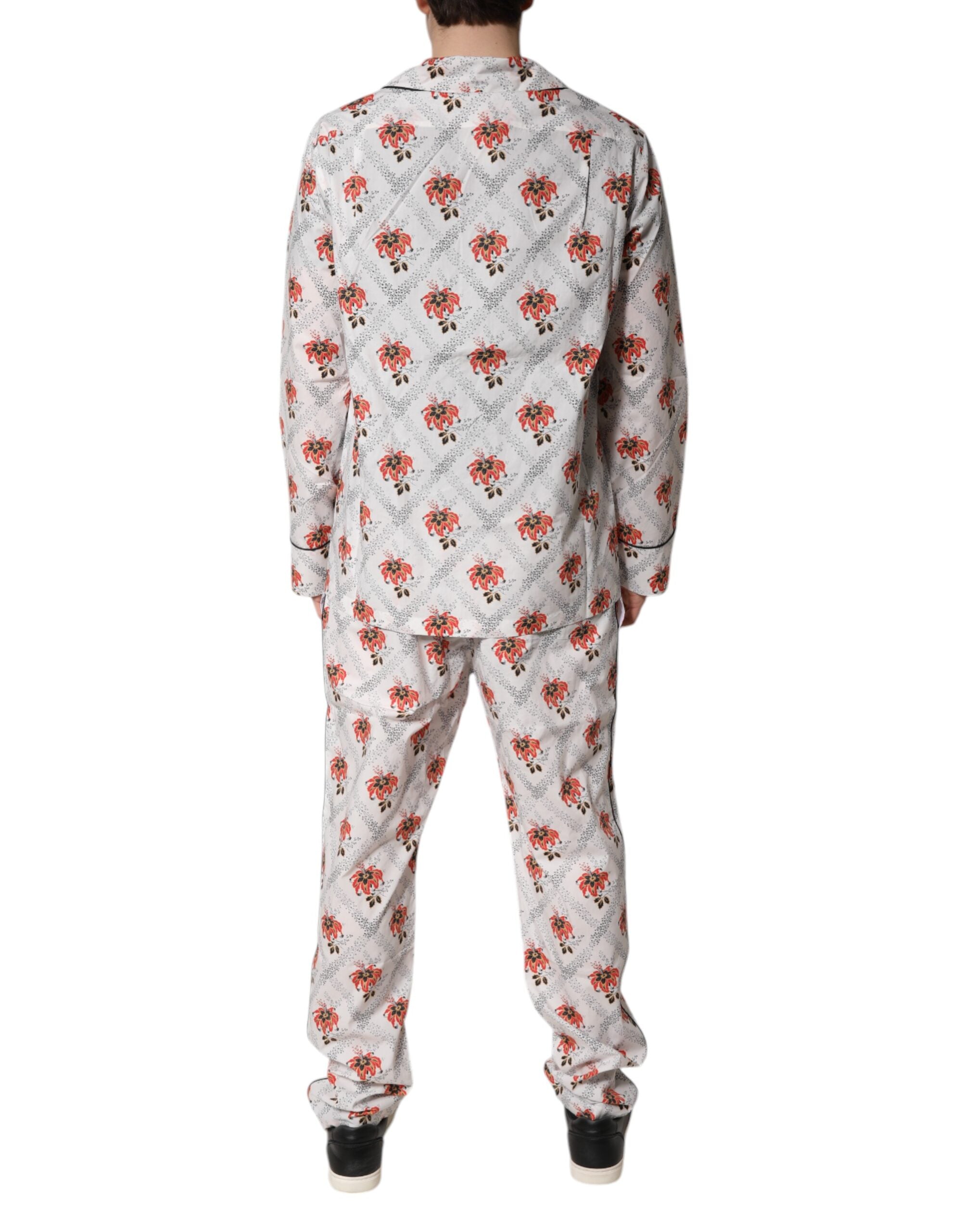 Pyjama Dolce & Gabbana en coton à motif floral multicolore, ensemble de vêtements de nuit élégant et confortable.