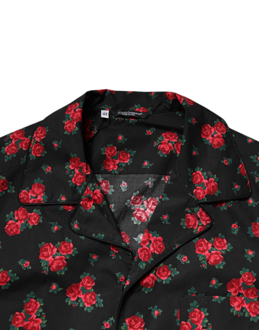 Pyjama homme Dolce & Gabbana en coton avec imprimé floral noir, ensemble confortable pour le sommeil.