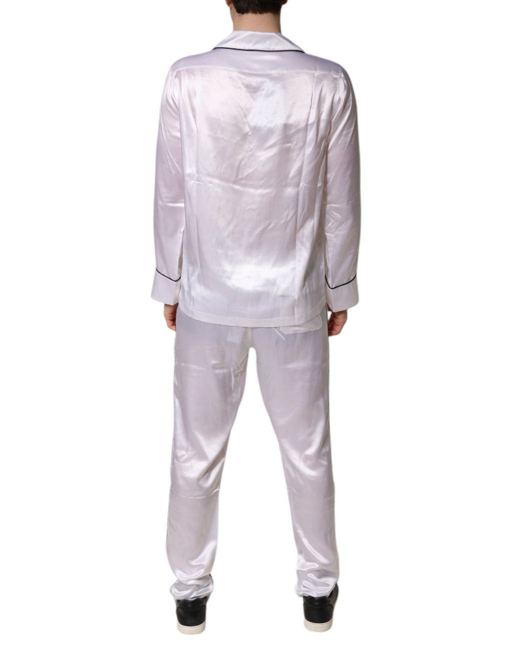 Pyjama homme en satin blanc en soie Dolce & Gabbana, ensemble de pyjama élégant pour le sommeil.