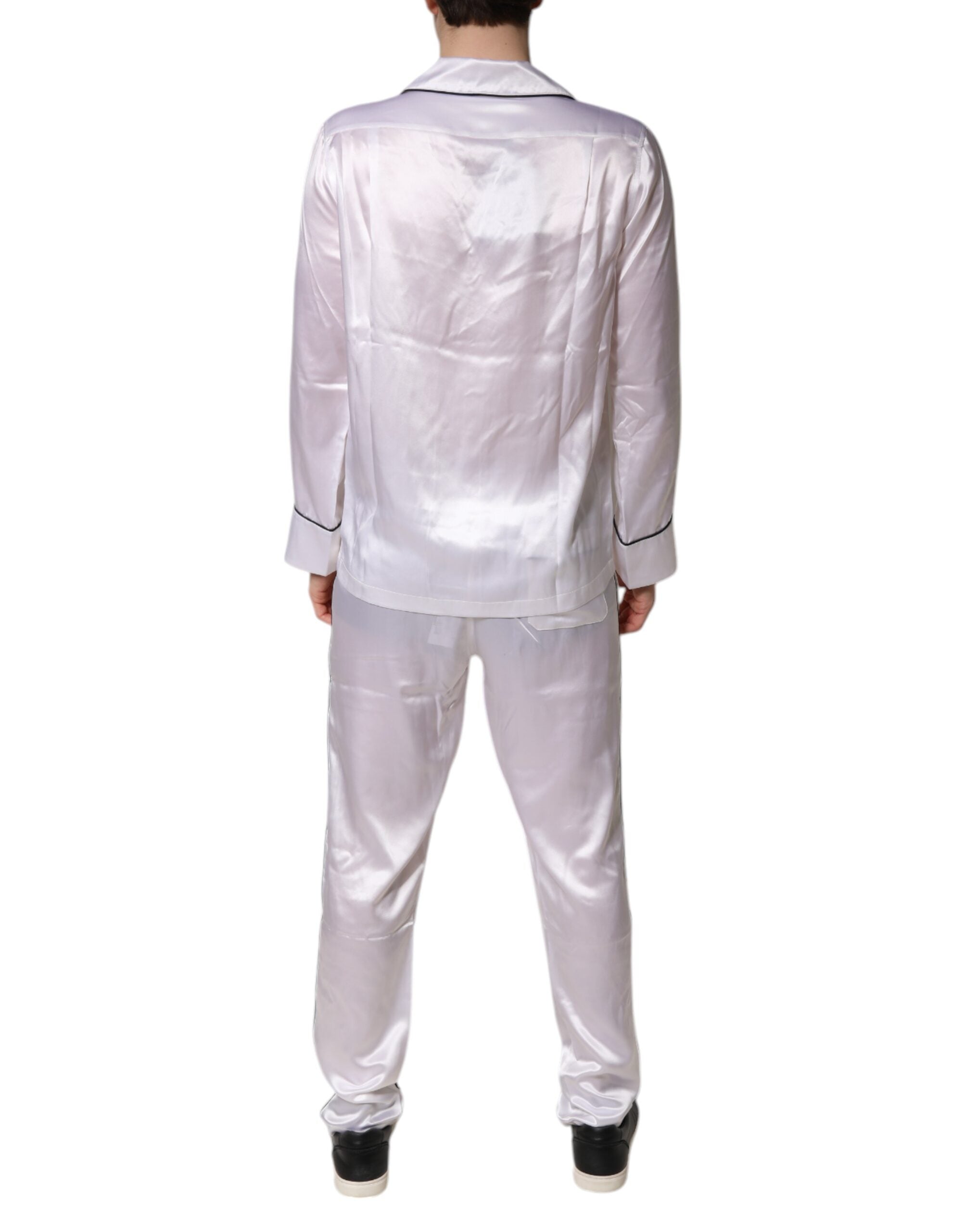 Pyjama homme en satin blanc en soie Dolce & Gabbana, ensemble de pyjama élégant pour le sommeil.