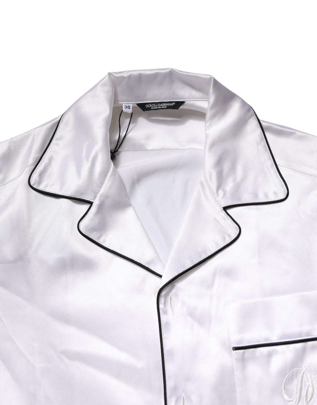 Pyjama homme en satin de soie blanche Dolce & Gabbana, ensemble confortable pour le sommeil.