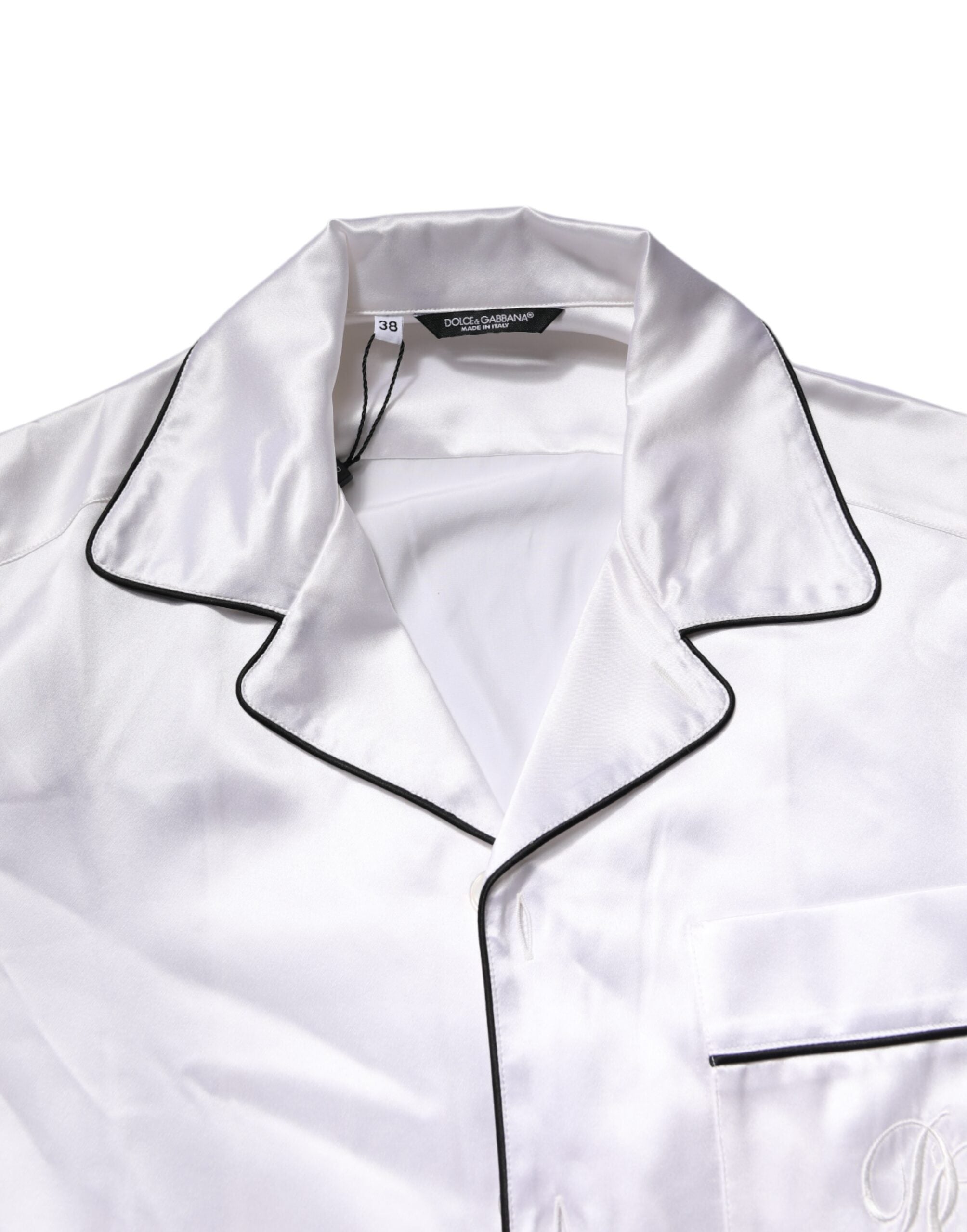 Pyjama homme en satin de soie blanche Dolce & Gabbana, ensemble confortable pour le sommeil.
